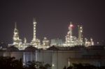 Oil Refinery Plant At Night Stock Photo