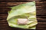 Nham Sour Pork In Banana Leaves Thai Food Stock Photo