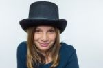 Girl In Black Wearing Top Hat Stock Photo