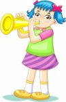 Cartoon Girl Blowing Trumpet Stock Photo