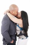 Happy Couple Kissing Isolated Stock Photo