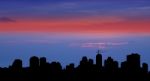 Twilight Color On City Building Silhouette Stock Photo