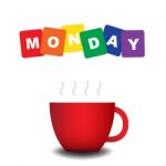 Colourful Text Monday With Red Cup Stock Photo