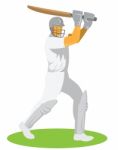 Cricket Player Batsman Batting Retro Stock Photo