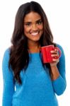 You Woman Enjoying Her Morning Coffee Stock Photo