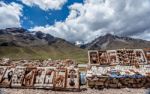 People Selling Rugs At La Raya Market, Cusco, Peru Stock Photo