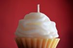 Cupcake Candle Red Wall Stock Photo