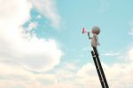 3d Illustration Of 3d Stick Man Climbing Stair And Using Loudspeaker Stock Photo