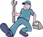 Mechanic Spanner Foot Forward Cartoon Stock Photo