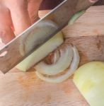 Chopping Onion Means Prepare Food And Cooking Stock Photo