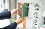 Fix Network Switch In Data Center Room Stock Photo