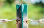 Steel Pillars That Hold The Wire Rope Stock Photo