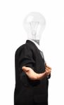 Lamp Head Businessman Open Palm Hand Gesture Stock Photo