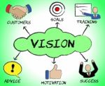 Vision Symbols Show Corporate Planning And Objectives Stock Photo