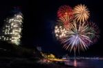 Fireworks At Pattaya Beach, Thailand Stock Photo