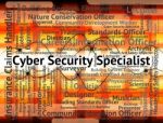 Cyber Security Specialist Shows World Wide Web And Employment Stock Photo