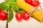 Italian Spaghetti Pasta Tomato And Basil Stock Photo