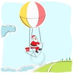 Santa Flying In Balloon Stock Photo