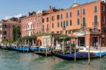 Gondolas Moored In Venice Stock Photo