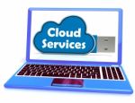 Cloud Services Memory Stick Laptop Shows Internet File Backup An Stock Photo