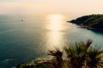 High Angle View Island And Sea At Laem Phromthep On Green Teal C Stock Photo