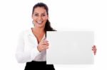 Woman Holding Blank Board Stock Photo