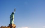 Back Of The Statue Of Liberty In New York City Stock Photo