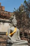 Statue Of Buddha, At Wat Yai Chai Mongkol, Ayutthaya, Thailand Stock Photo