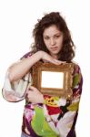 Woman Holding An Picture Frame Stock Photo