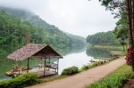 Pang Ung, Beautiful Forest Lake In The Morning Stock Photo