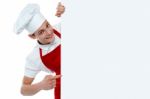 Male Chef Holding Blank Board Stock Photo