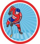 Ice Hockey Player Front With Stick Cartoon Stock Photo