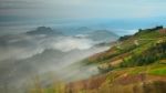 View Of Mountain Road And Fog Stock Photo