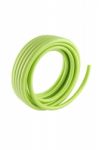 Vertical Roll Of Green Pvc Garden Hose On White Background Stock Photo