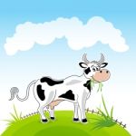 Happy Cow Grazing Stock Photo