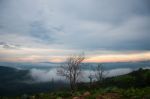 Beautiful Sunset With Mist On The Mountian Stock Photo