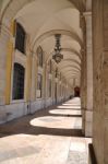 Commerce Square Arcades In Lisbon Stock Photo