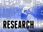 Research Words Shows Gathering Data And Analysis Stock Photo