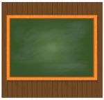 Green Board On Brown Wooden Background.  Illustration Stock Photo