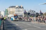 Old Bus Approaching The Finish Line Of The London To Brighton Ve Stock Photo