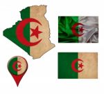 Algeria Flag, Map And Map Pointers Stock Photo