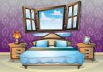 Cartoon  Illustration Interior Bedroom Stock Photo