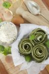 Traditional Italian Raw Homemade Spinach Pasta Stock Photo