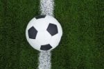 Soccer Ball Or Football On Soccer Field Stock Photo