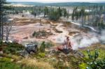 View Of The Artist Paint Pots In Yellowstone Stock Photo