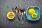 Composition Of Ice Cream Passion Fruit Flavor In Vintage Bowl Se Stock Photo