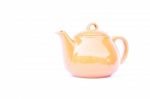 Orange Ceramic Teapot Isolated On White Background Stock Photo