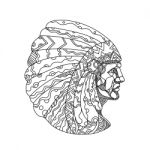 American Plains Indian With War Bonnet Doodle Stock Photo