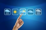 Finger Pushing Weather Icons Stock Photo