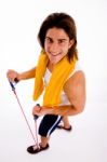 High Angle View Of Man Exercising With Rope Stock Photo